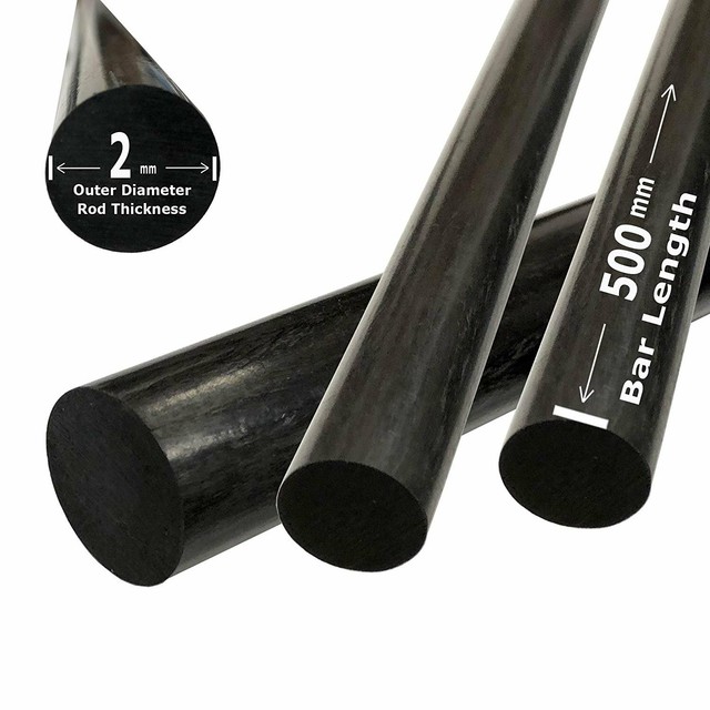 (10) Pieces 2mm x 500mm Carbon Fiber RODS Solid Pultruded Round