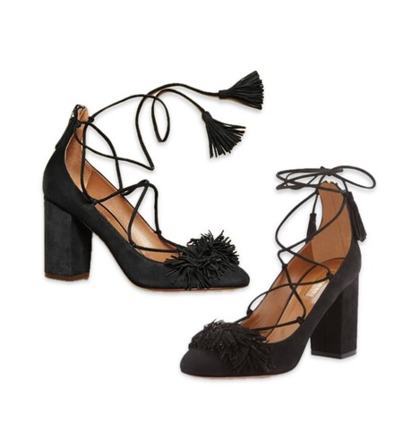 Aquazzura Firenze Wild Thing 85 Fringe Black Suede Heels Black Size 38.5