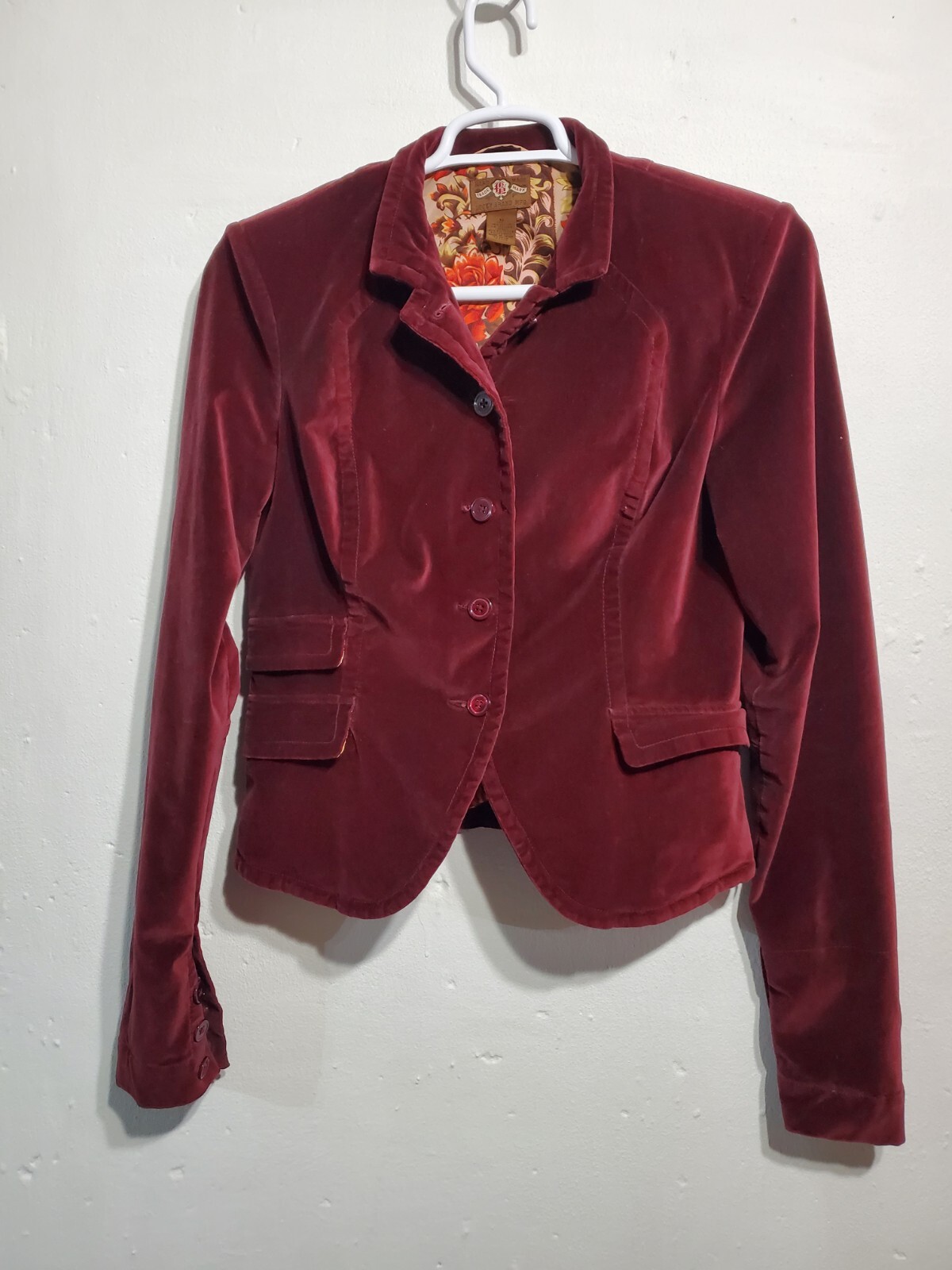 Sz XL Vtg Lucky Brand Womens Jacket Velvet Burgandy Rockabilly Y2K Steampunk