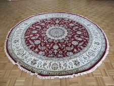 9 x 9 Round Hand Knotted Red Fine Nain With Silk Oriental Rug G8704