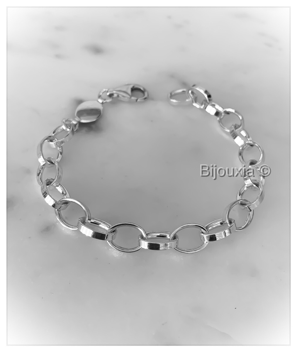 Bracelet Gourmette Ancien Très Large En Métal Argenté - Style Maillons Larges Vintage
