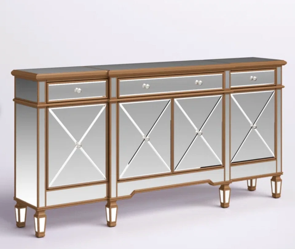 NUEVO Aparador Horchow ESTILO Estrecho Credenza Espejado y Dorado Antiguo 72" Foto 2 de 2