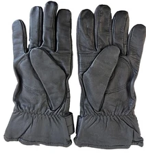 Austrian Army Combat Military Black Leather Gloves with Wrist Strap White Lining