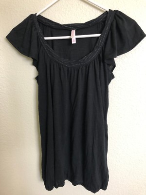 Xhilaration Black Shirt with Flutter Sleeves S