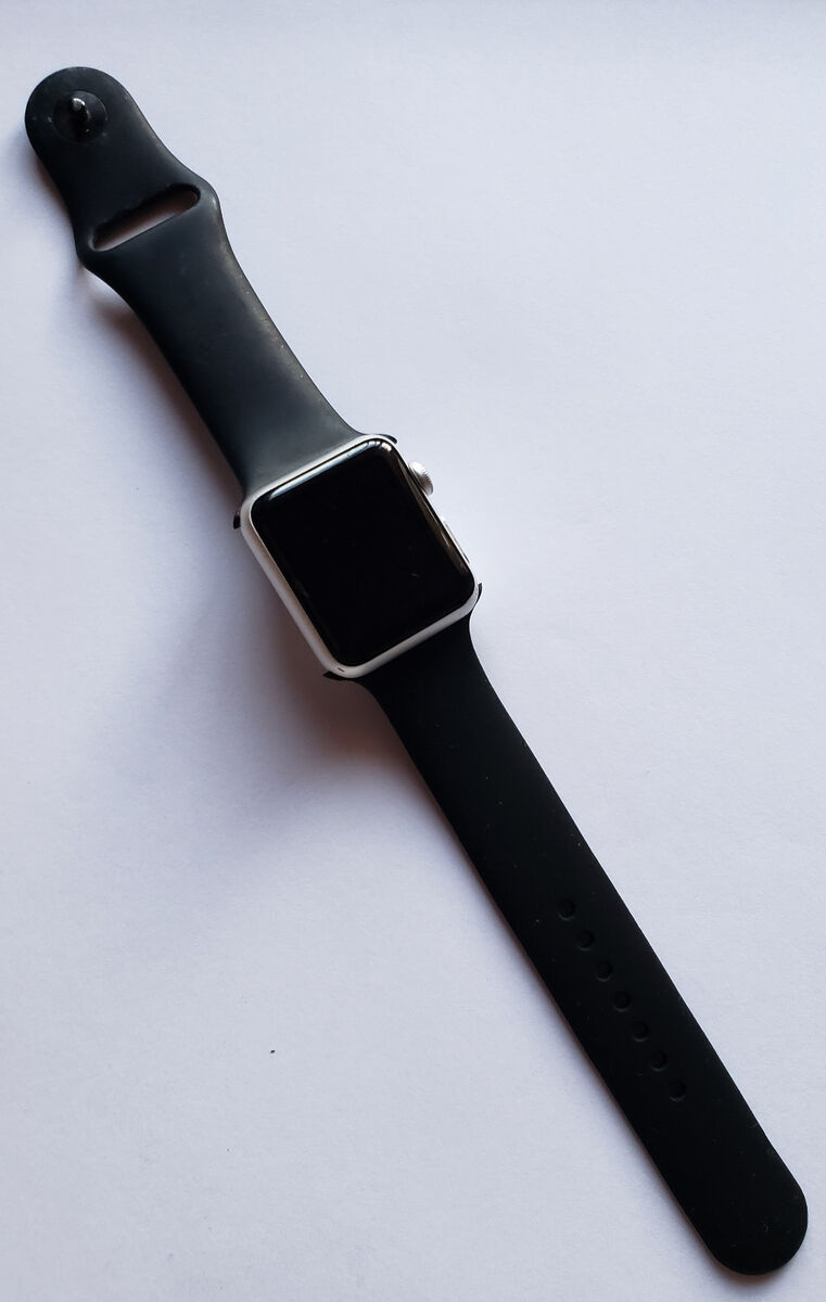 Apple Watch 38mm 7000 Series Aluminum Silver case Black Band Apple Watch 38mm 7000 Series Aluminum Silver case Black Band