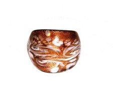 RING R50 Wide Band Size 6 3/4 Goldstone With COLORFUL FUSED GLASS