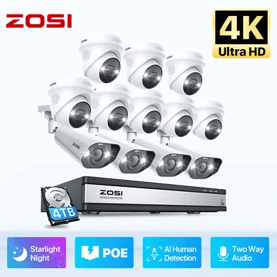 ZOSI 4K 16CH NVR PoE Kit Caméra de Surveillance 12pcs 8MP Audio Bidirectionnelle