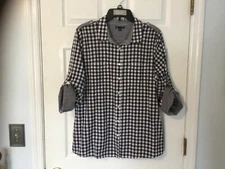 Gap Blouse/Top Women’s X-Large Black & White Checked 3/4 Sleeve