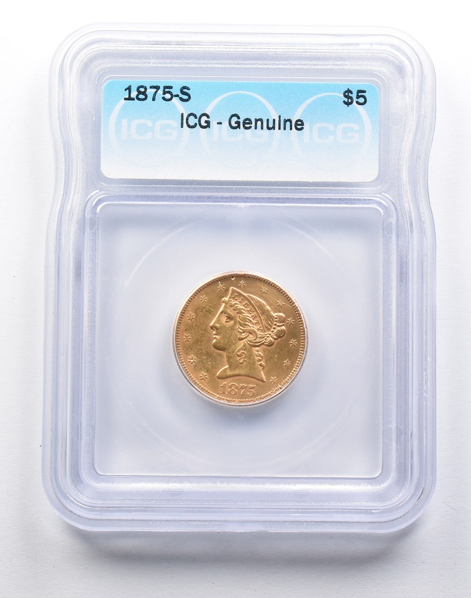Genuine 1875-S $5 Liberty Head Gold Half Eagle ICG *8314 | eBay