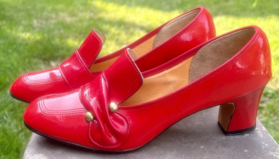 ZAPATOS DE CHAROL SINTÉTICO ROJO VINTAGE AÑOS 70 DISCO MOD GO GO Foto 4 de 4