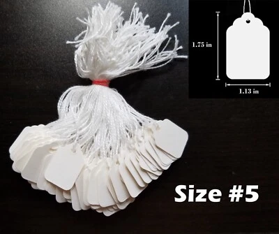 PACK1 1000 Garage Sale Price Tags Size #5 White Merchandise Hang String Strung Garment