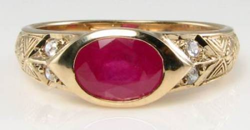 DIVINE 9K 9CT GOLD INDIAN RUBY DIAMOND ART DECO INS SIGNET RING FREE RESIZE - Picture 1 of 5