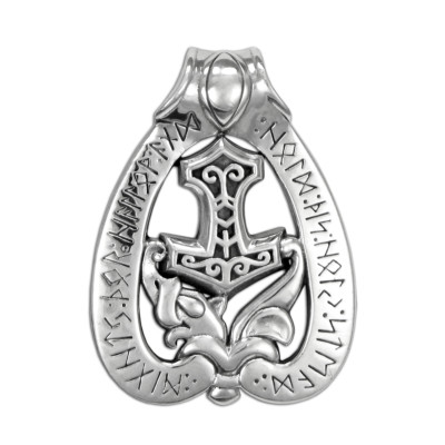 Thors Hammer Mjolnir Anhänger - .925 Sterling Silber nordischer Wikinger Runenschmuck