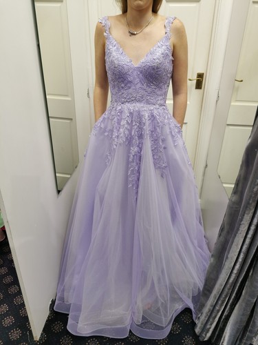Tiffanys Hanna Size 16 Lilac lavender Evening dress tulle lace Long Prom NWT - Picture 6 of 11