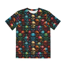 All Over Print T Shirt Unisex Adult Plaid Skull Pattern Festive Emo Gothic Biker