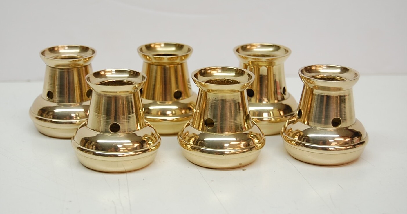 Set of 6 Solid Brass Bove Candle Followers 7/8" (Burner Topper Chaser