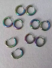 RAINBOW HOOP EARRINGS Stainless Steel Electroplated 5 Pairs 1/2inch Hinged Hoops