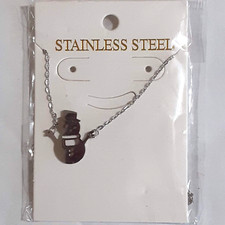 New silver tone stainless steel tiny snowman necklace