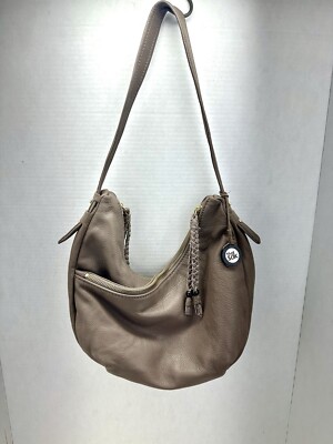 The Sak Double Zig-Zag Zipper Brown Leather Shoulder Bag