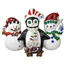 SPILLA / CIONDOLO KIRKS FOLLY GIOCOSO PINGUINO E PUPAZZI DI NEVE GELIDO AMICI TONO ARGENTO