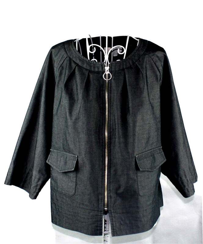 REQ Jacket Womens Size 12 Gray Full Zip Front Blazer Half Sleeve Pockets Cotton