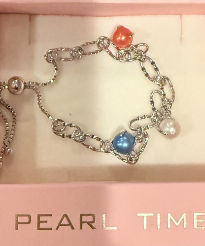 It’s Pearl Time Bracelet .925 Sterling Silver With 3 Pearls. White,Blue &Coral - Picture 5 of 9