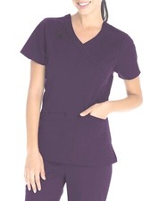 Scrubstar Women's Premium Collection Stretch Mock Wrap Scrub Top, Eggplant, XS
