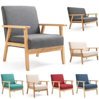 Mingone Sessel Relaxsessel Stühle Massivholz Polstersessel Wohnzimmersofa Leinen