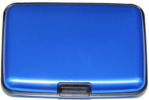 2 Aluminum Hard Case for Men & Women Credit Cards Wallet Colors Black & Blue