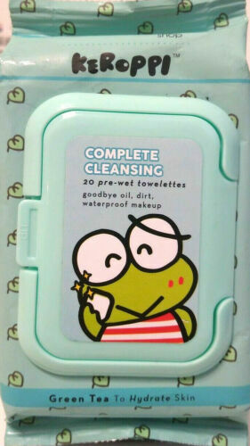 Keroppi Green Tea Pre Wet Moistened Towelette Wipes Makeup Remover 20ct