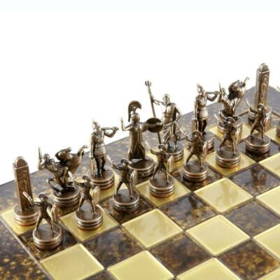 Manopoulos Greek Roman Army Large Chess Set - Brass&Copper - Red Chess
