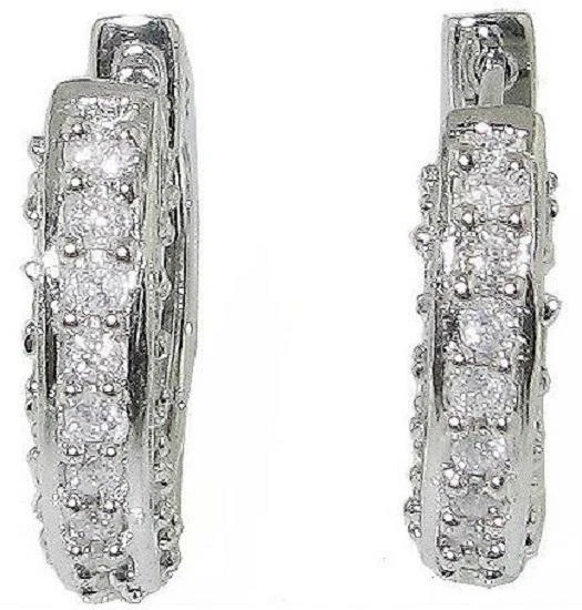 Hoops Earrings Natural Diamond SI1 G 0.90 Ct 14k White Gold Appraisal 0.80 Inch - Image 4 of 4