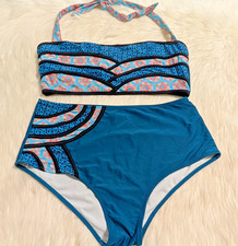 Cupshe High-Waisted Bikini Size Large Seascape Painting Halter Swimsuit HHH-19