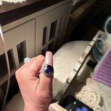 Silver Cocktail Ring with Round Purple Amethyst Prong Set