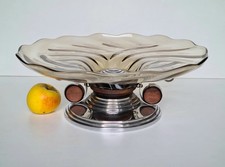 Art-déco coupe à fruits, centre de table, chrome, bois et verre fumé 1930