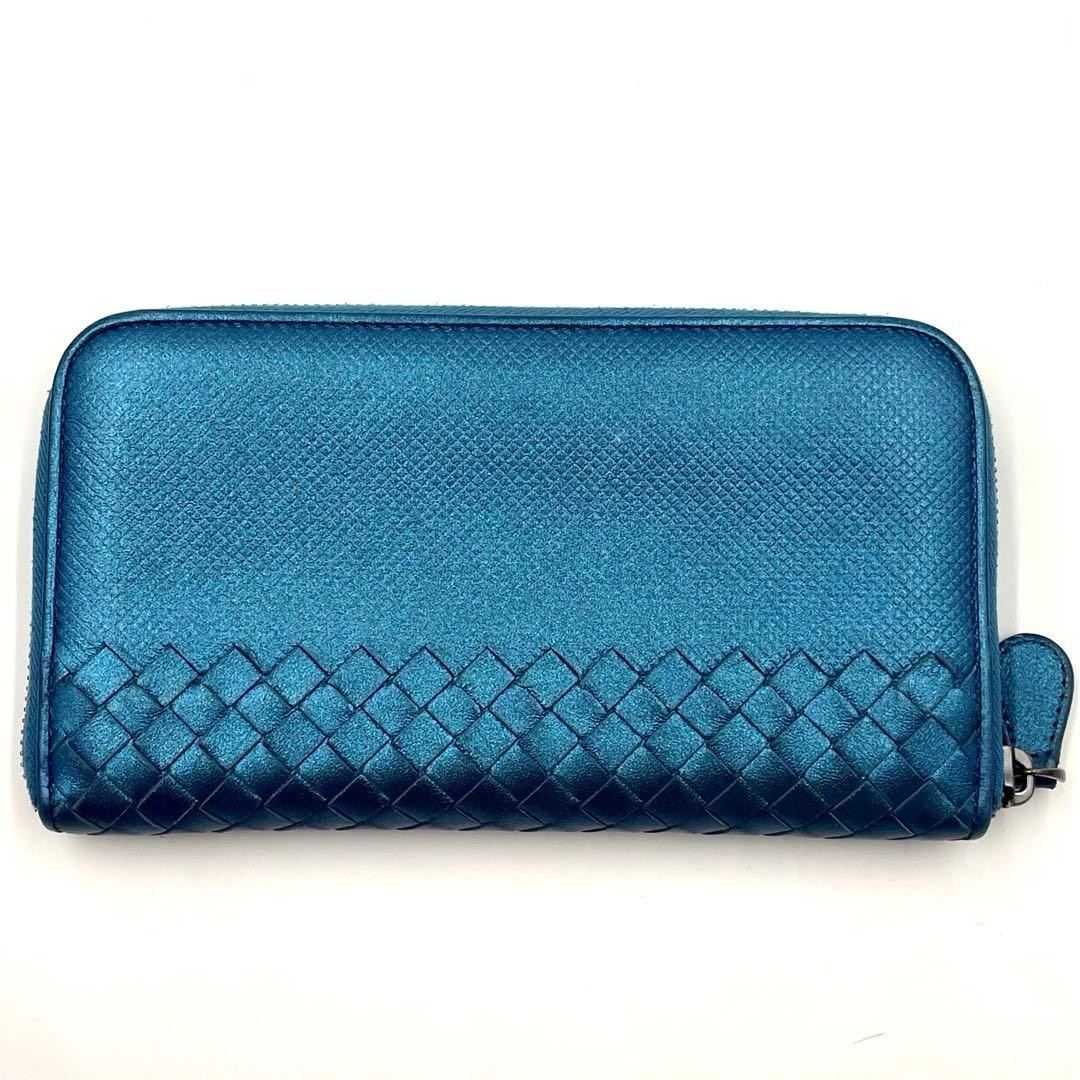 Bottega Veneta Zippy Wallet Intrecciato Leather Metallic Blue thumbnail 4