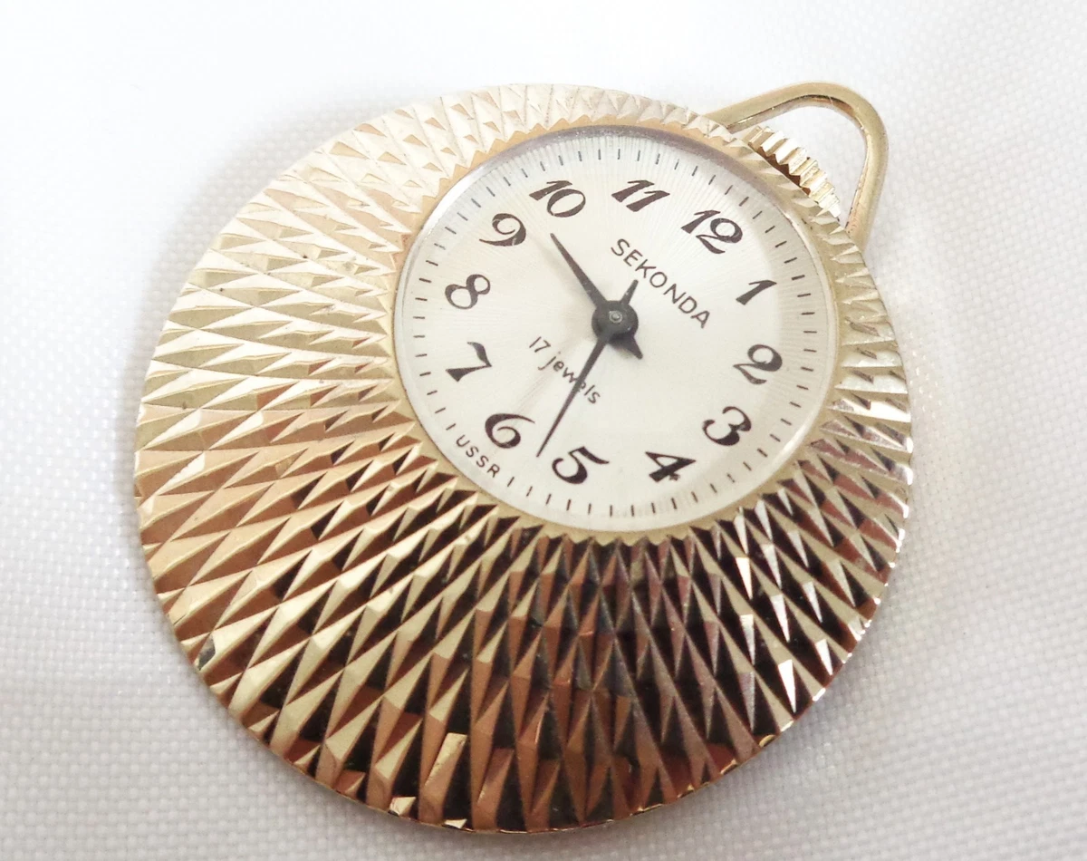 Nuevo de Lote Antiguo Reloj de Enfermera Colgante Mecánico Sekonda URSS Chapado en Oro Cuerda Manual Funcionando