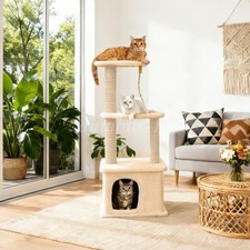 4-Tier Cat Tree Semi-Enclosed Condo Easy Assembly Cat Climbing Tower for Indoor