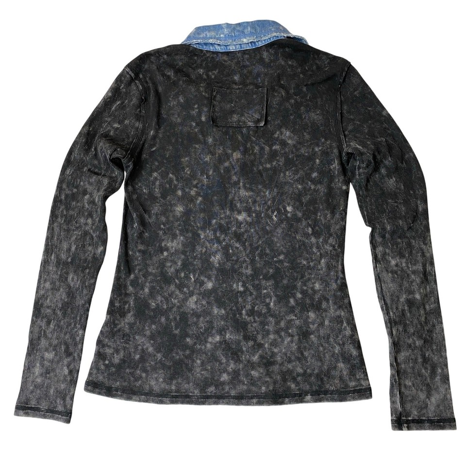 Mystree Washed Ribbed Thermal Button Down Top Women S Charcoal Y2K ...