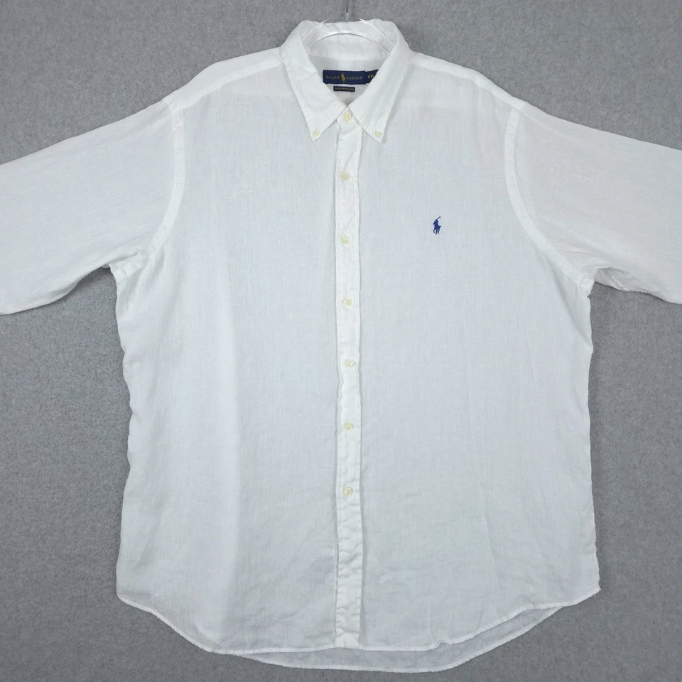 Ralph Lauren Shirt Mens 2XL White Ocean Wash Linen Long Sleeve Button Down - Image 3 of 4