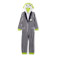 Beetlejuice Boy's Girls Hooded Costume Fleece One-Piece Pajama Sleeper