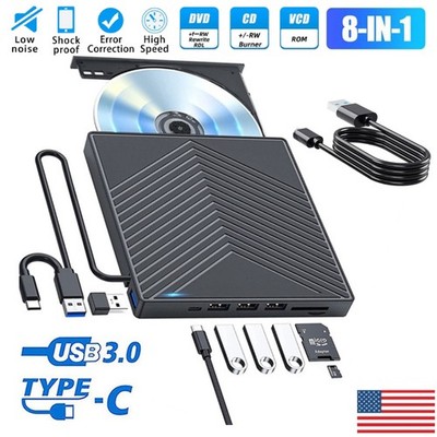 USB 3.0 External CD DVD Writer Drive Burner Reader Player for Windows 7/8/10/11