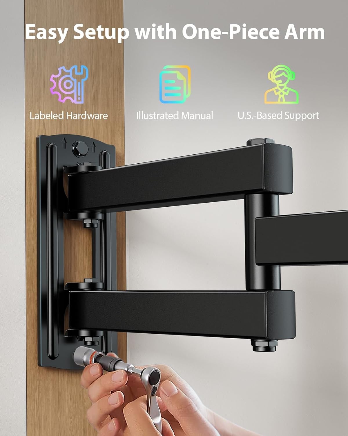 Pipishell Full Motion TV Wall Mount for 13-42 Inch TVs, Black with LED 