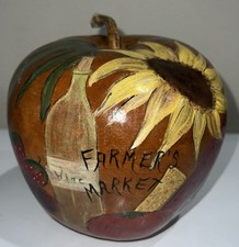 Hand Painted Gourd Folk Art Farmers Market Sunflower Wine Fruit Decoration VTG