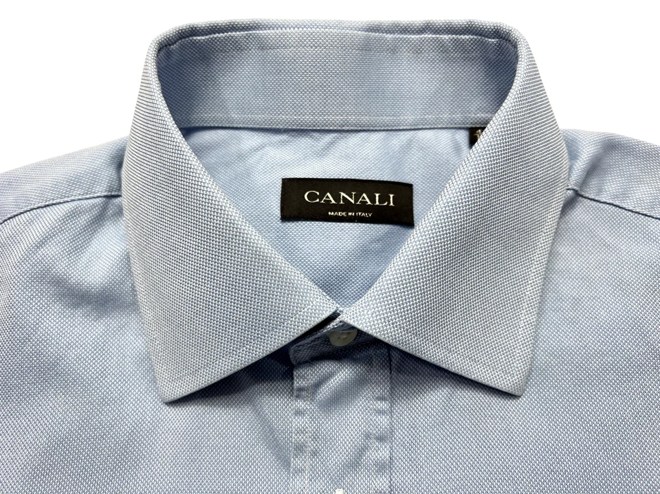 Canali Shirt Mens (16/41) Blue Dobby Weave Button Up Long Sleeve Made In Italy - Image 2 of 4