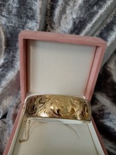9ct Rolled Gold VTG Engraved  20 MICRONS 1960s Bangle & Safety Chain 38.3g (VGC)