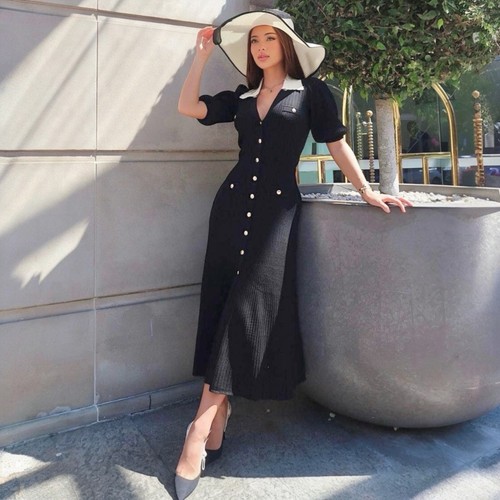 Sandro Lauralie Dress Size 38 / 10 AU / 6 US Black Midi Shirt Collar Knit