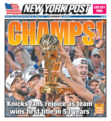 New York Post 6/14/26 Champs! NY Knicks NBA Finals Title Champions Newspaper