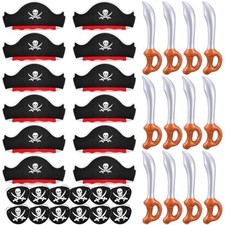 36 Pcs Pirate Party Accessories: 12 Patches, 12 Swords for Kids Play