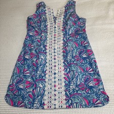 Lilly Pulitzer Sleeveless Dress Womens 16 Blue Pink My Fans Paisley Crochet EUC
